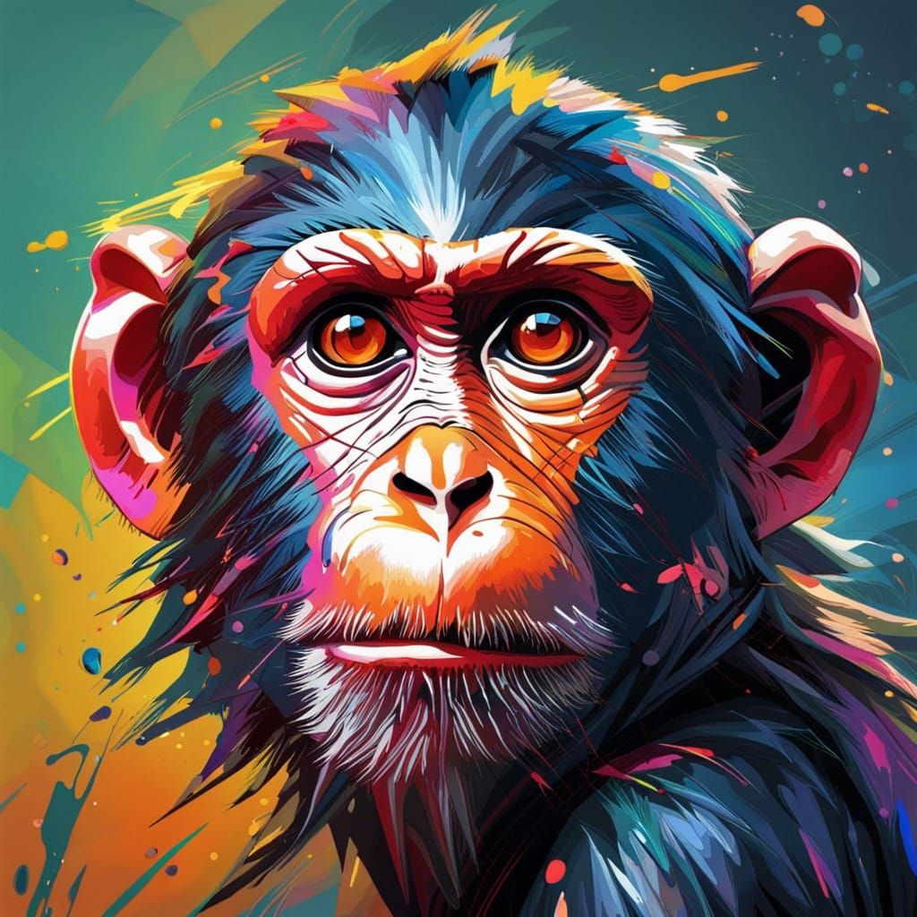 Hyperrealistic Monkey Portrait in Splash Art Style