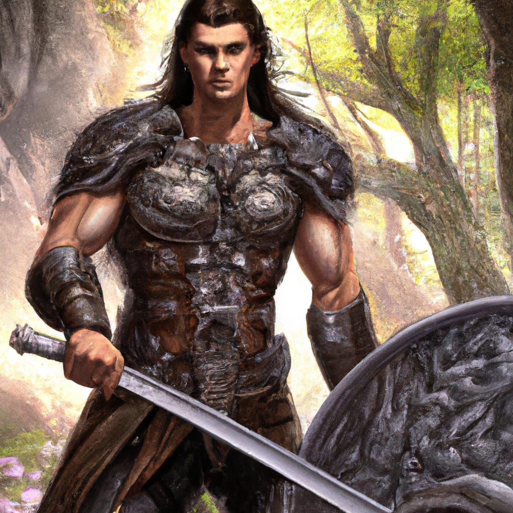 Viking Warrior with Axe in Ornate Forest