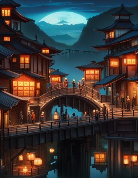 Cyberpunk Kyoto in Studio Ghibli Style