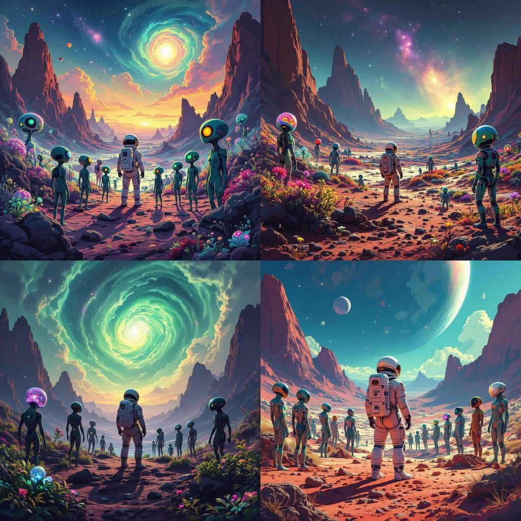 Astronaut Encounters Aliens on Distant Planet