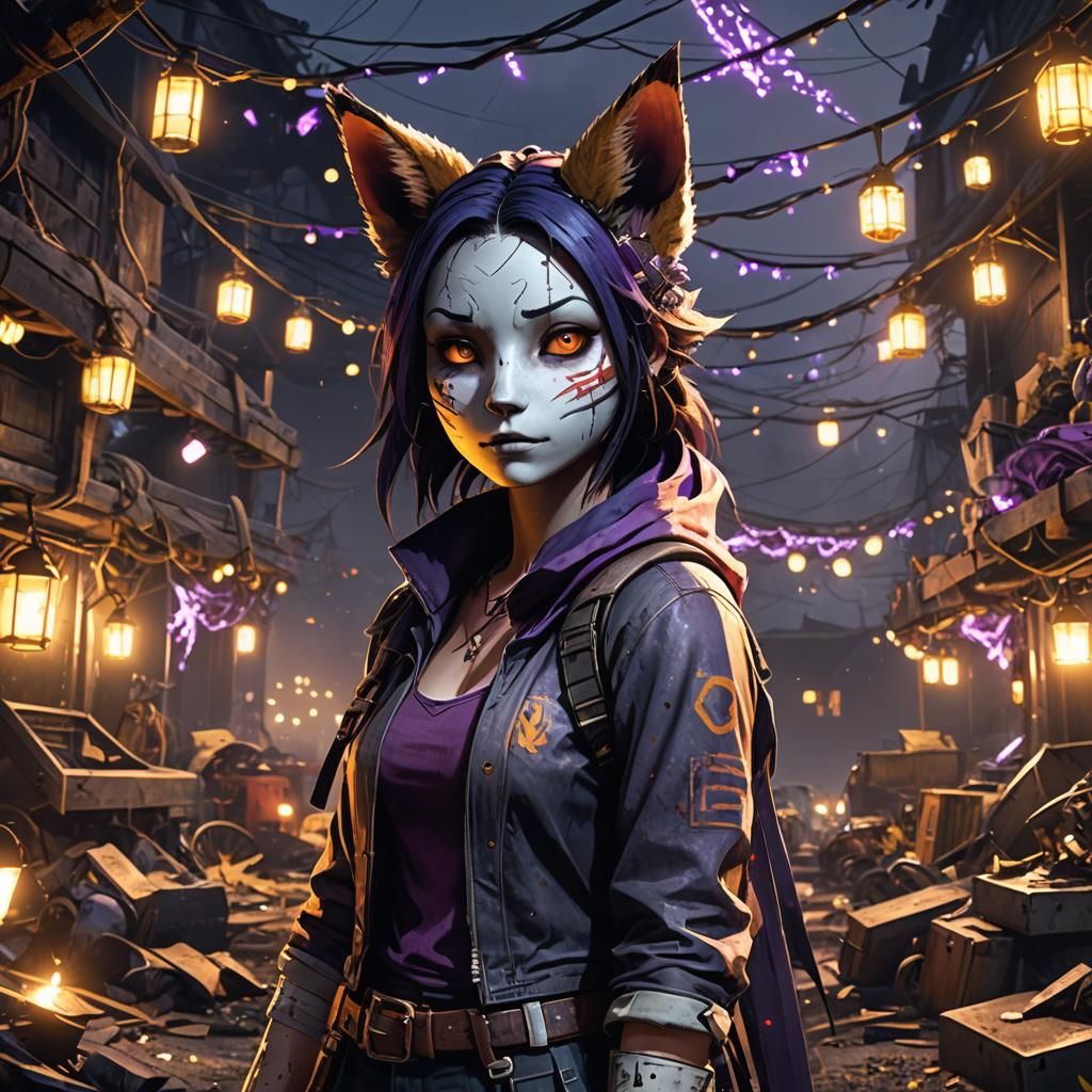 Yui Kitsune in Junkyard with Fairy Lights