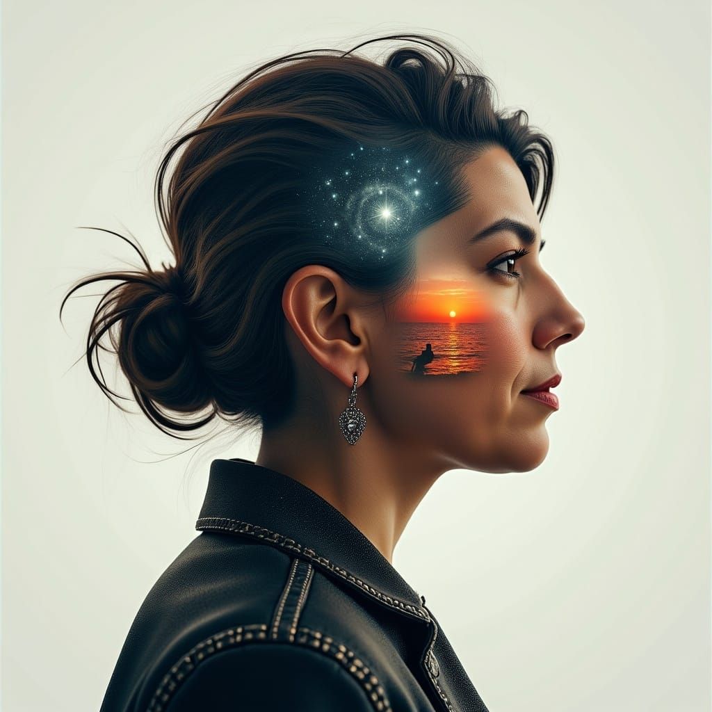 Woman's Transparent Head with Sci-Fi Kingdom as Digital Art