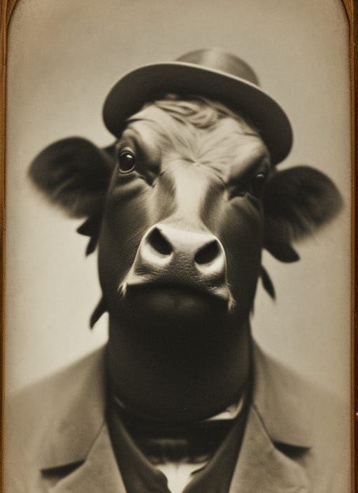 Cow in Sci-Fi Western Suit: 1800s Photo