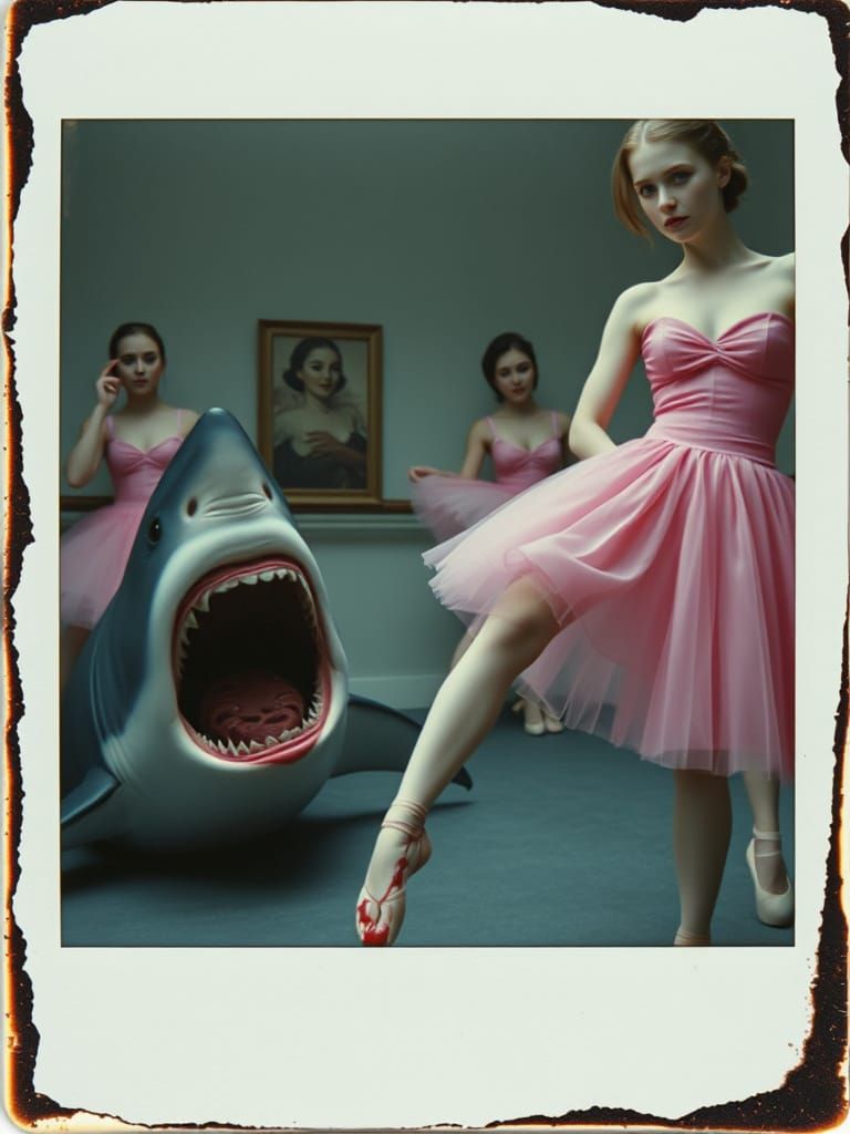 Surreal Ballerina Dance Class Shark Attack: Polaroid Style