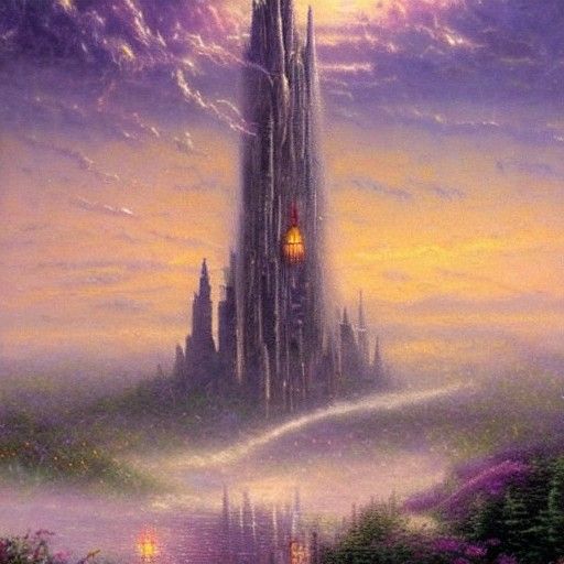 Ethereal Dark Tower Fantasy in Kinkade Style