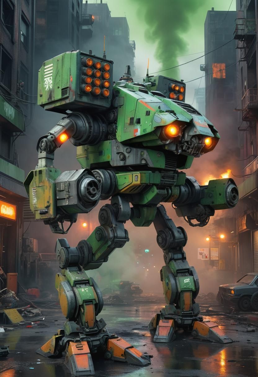 MadCat Mech in Urban Battleground, Digital Art