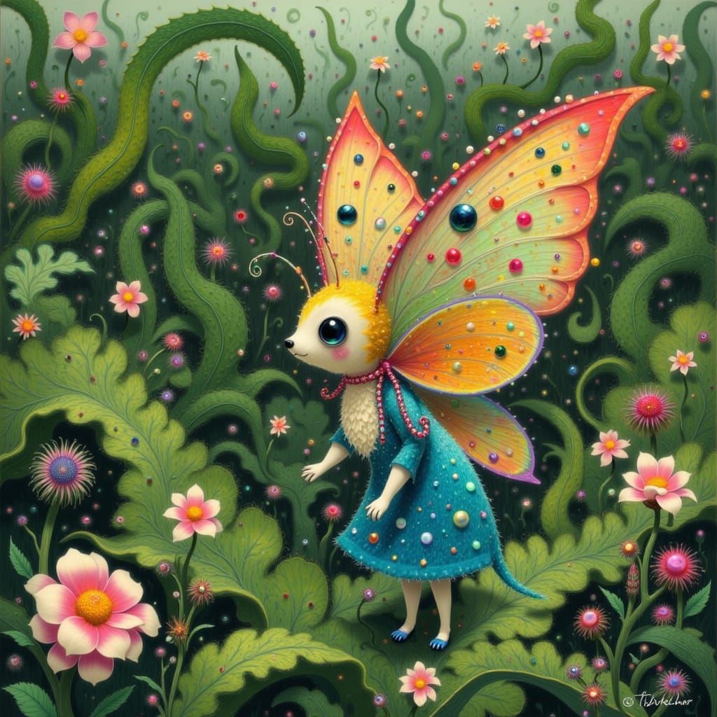 Butterfly in Maze Garden, Impressionist Style