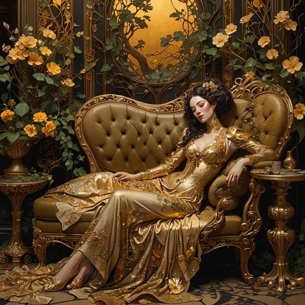 Decadent Women in Dystopian Art Nouveau Architecture