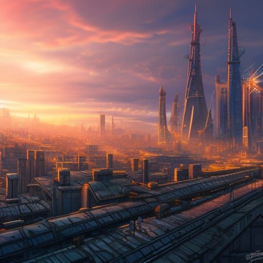Steampunk City with Copper Towers in Anime Style