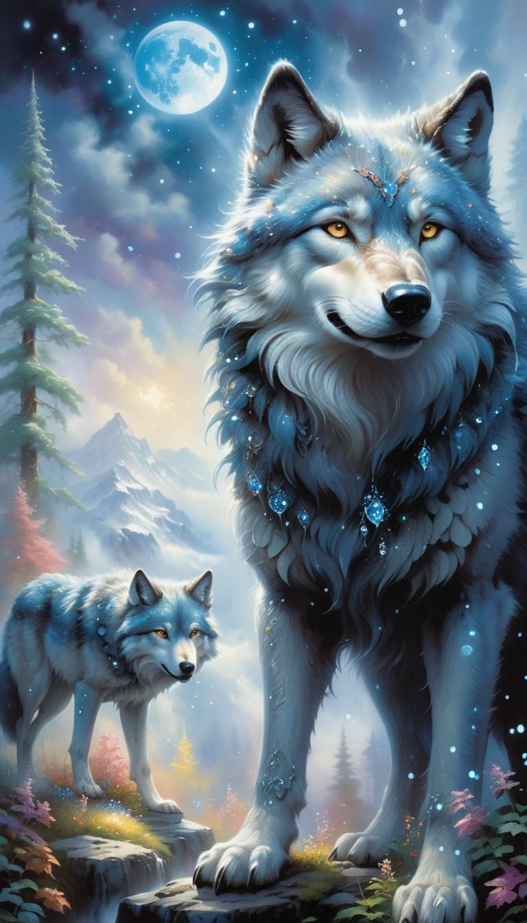 Sparkling Wolf in Ethereal Fantasy Mist