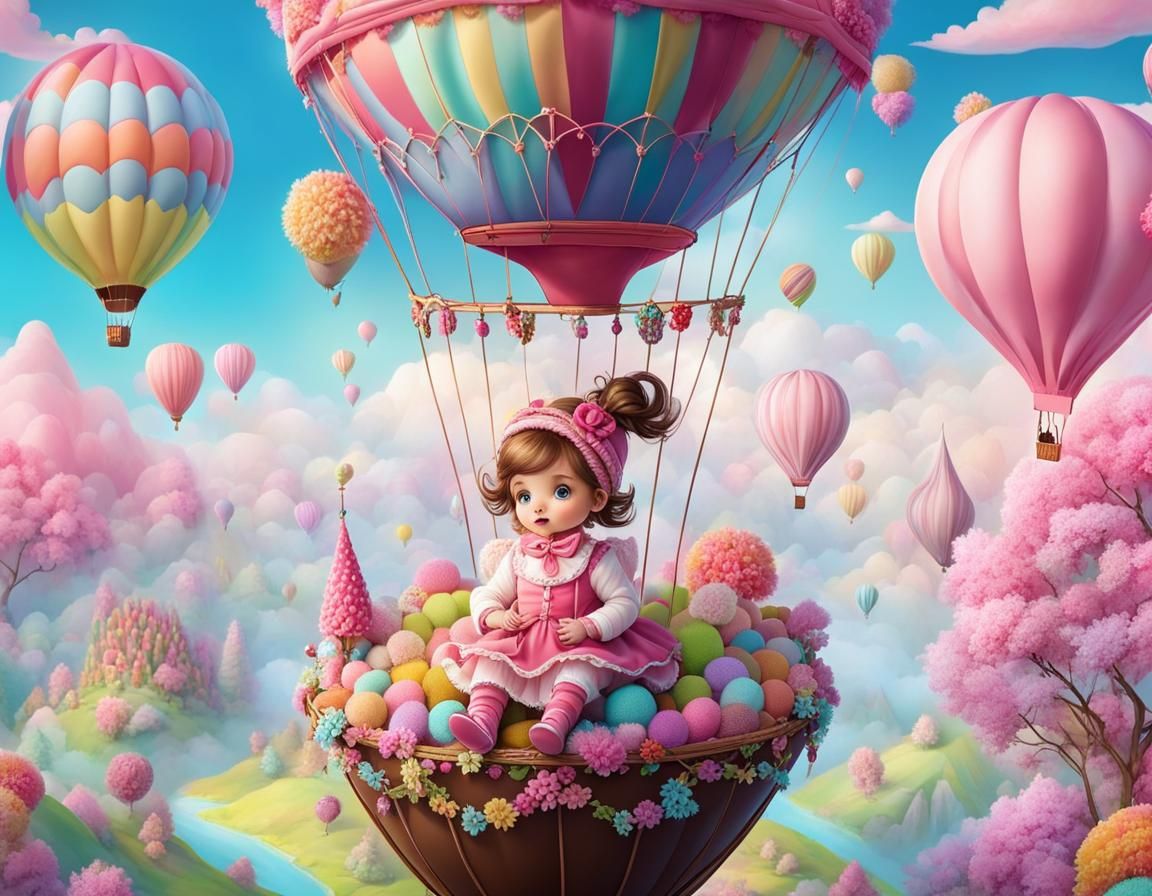 Baby Girl's Candy Balloon Flight in Dreamland