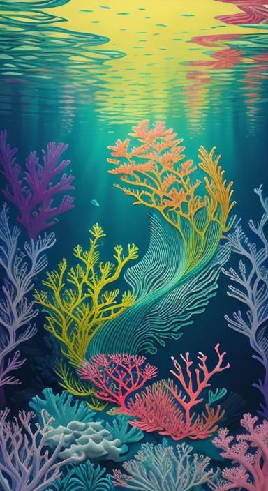 Vaporwave Coral Reef in Art Nouveau Style