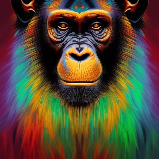 Chimpanzee with Intricate Celtic Patterns in Graffiti Art