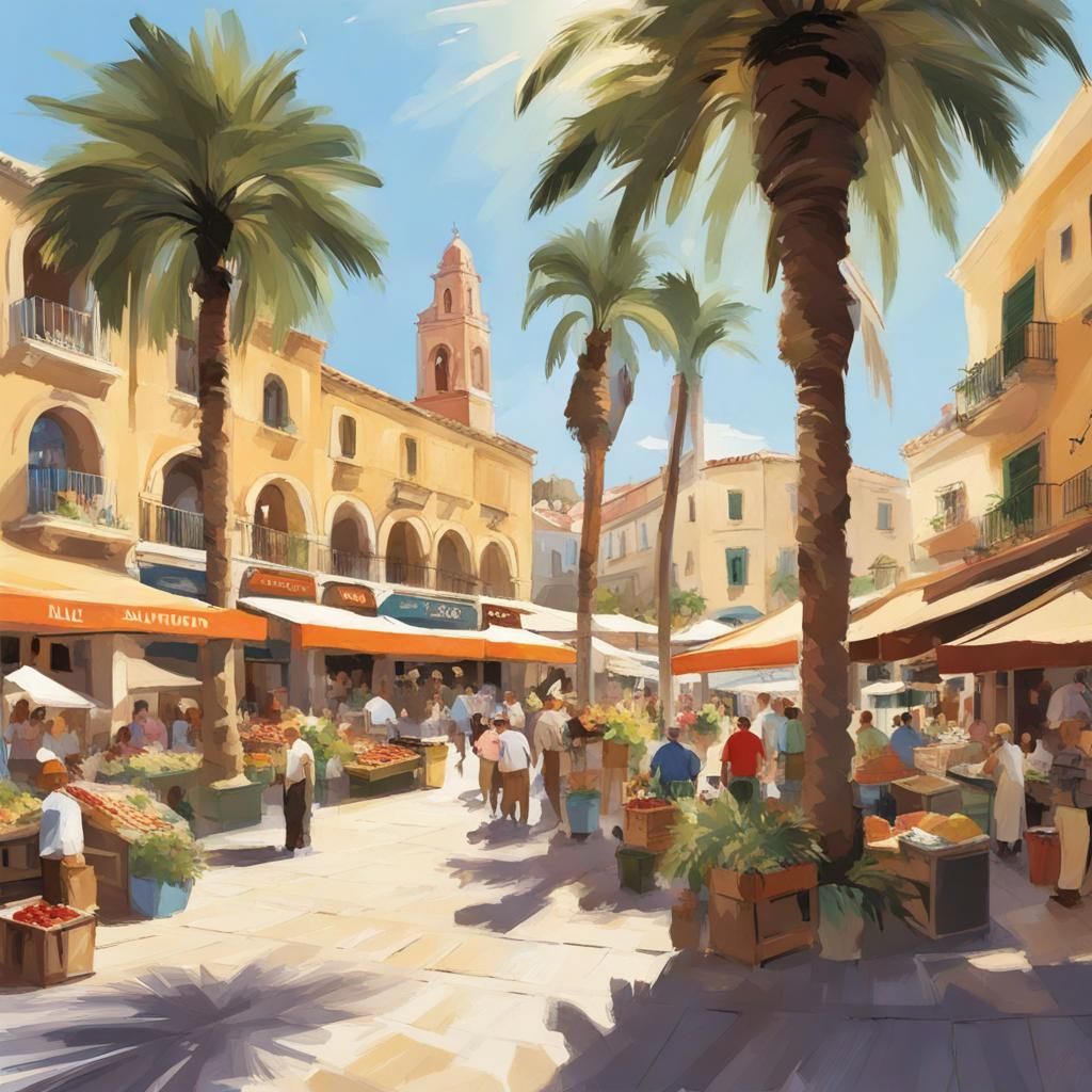 Sunny Mediterranean Market Town Plaza