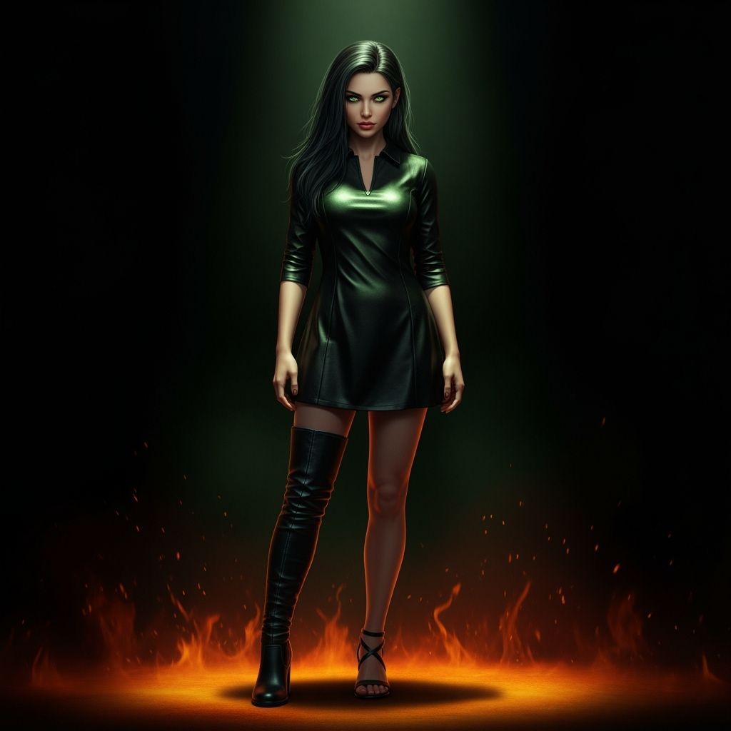 Photorealistic Digital Painting of a Girl in Leather Dress