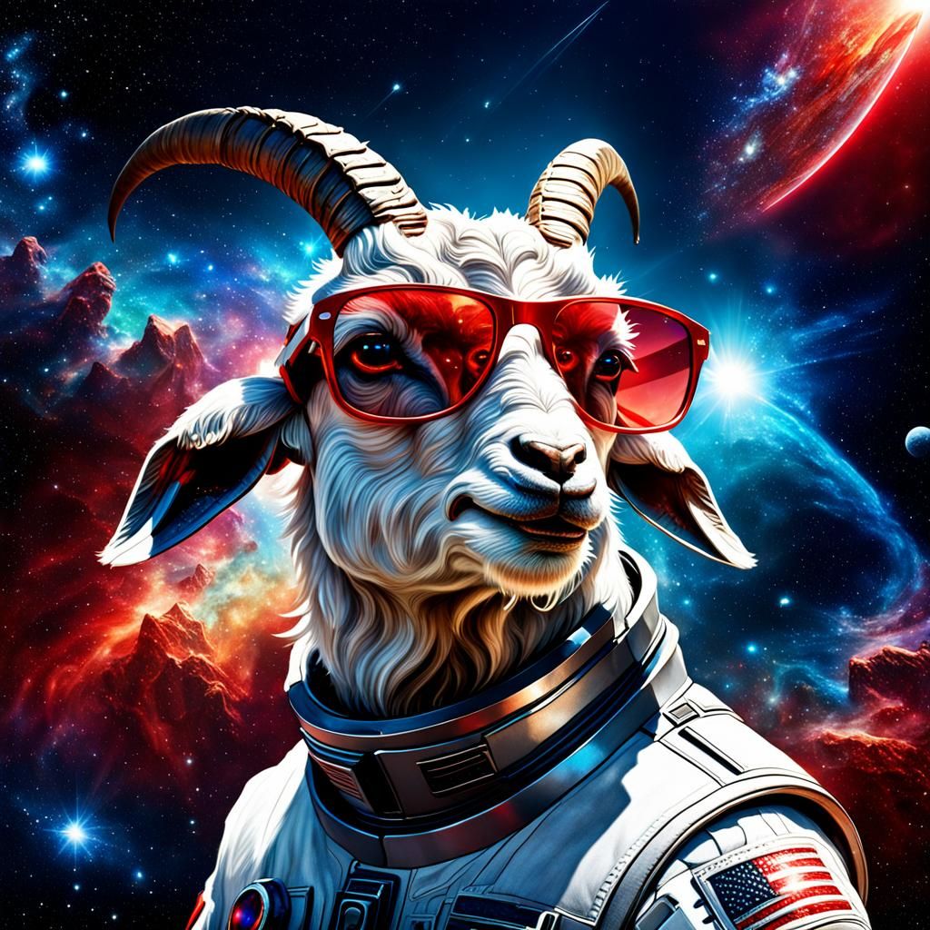 Cosmic Goat in Sunglasses: Sci-Fi Fantasy Masterpiece