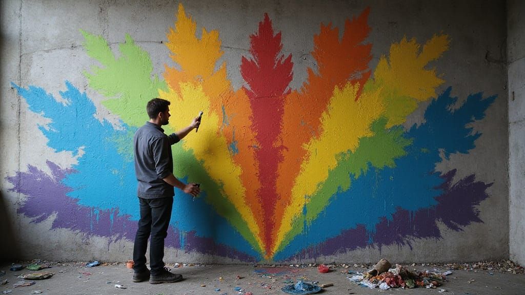 Man Paints Vibrant Mural in Lifeless Black and White World