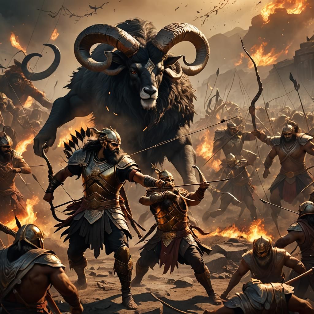 Ram Battles Ravan in Epic Rajput Painting Style