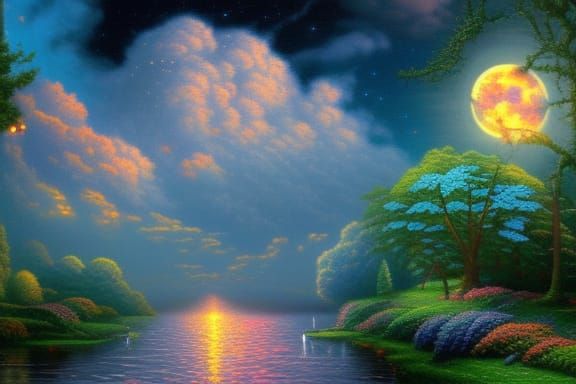Detailed Owl in Mystical Moonlit Oil Painting