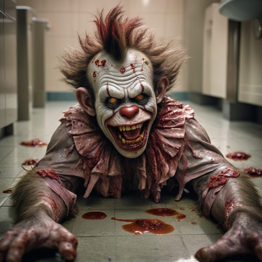 Zombie Monkey Clown in Public Restroom