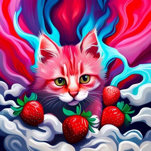 Colorful Graffiti Strawberry Kitten Splash Art