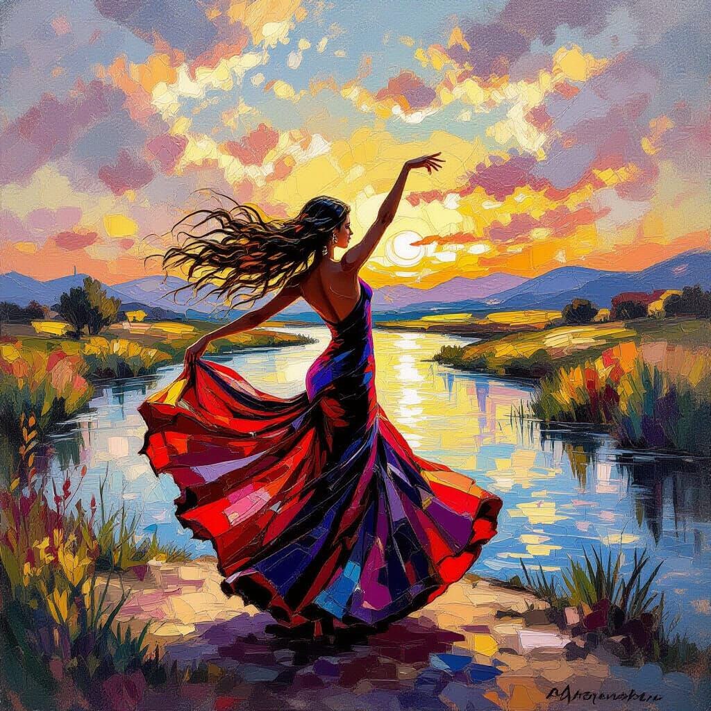 Ethereal Flamenco Dancer in Dreamlike Cloudscape