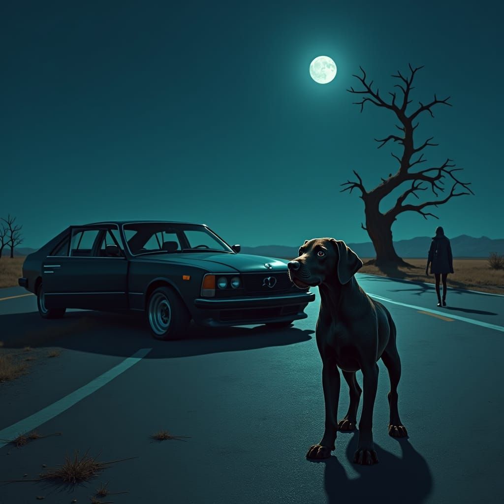 Abandoned Puppy on Deserted Highway: Concept Art