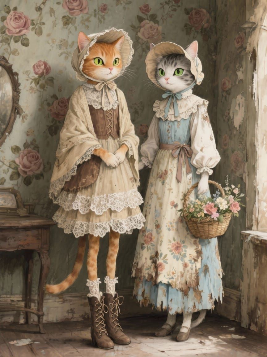Anthropomorphic Cats in Grungy Victorian Costumes