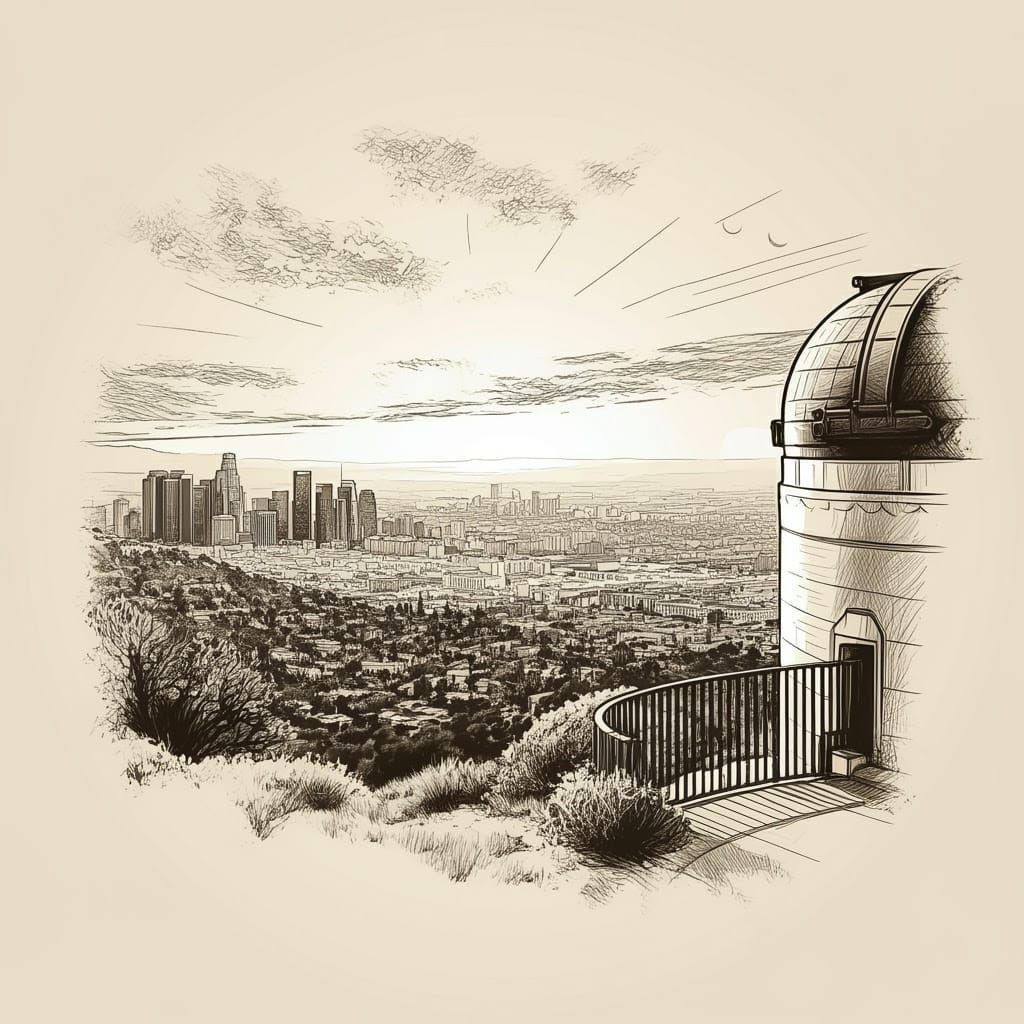 Italian Renaissance-Inspired Sketch of Griffith Observatory ...