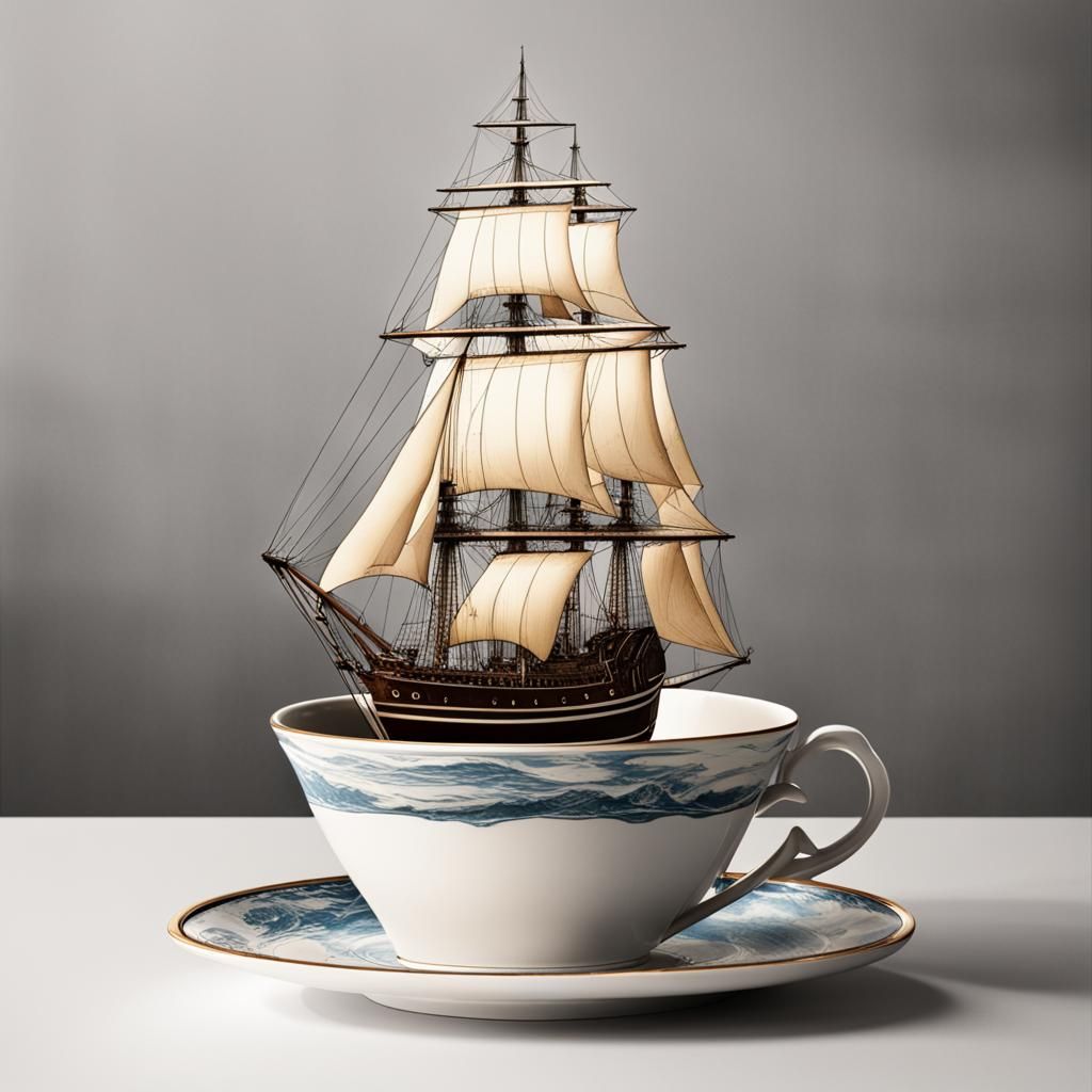 Ship Sails on Gargantuan Coffee Cup