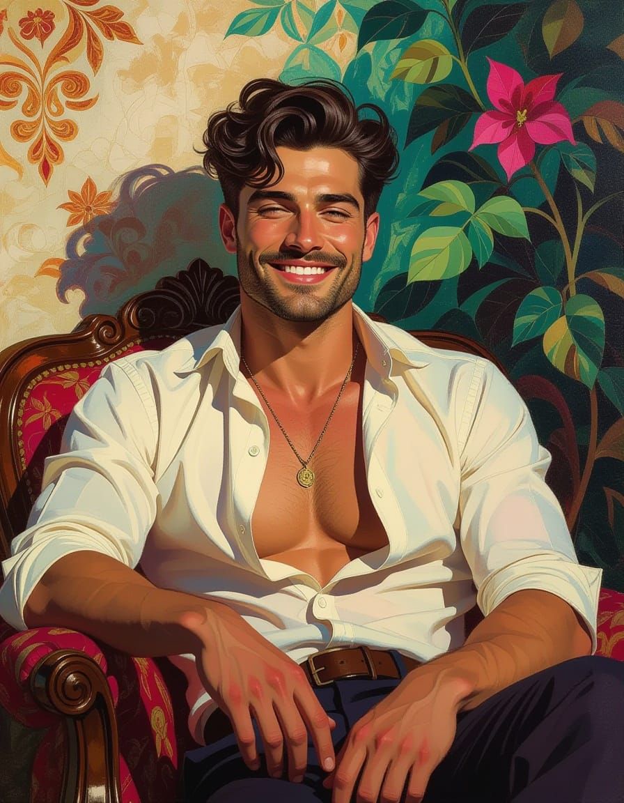 Smiling Man in Bohemian Surrealist Style