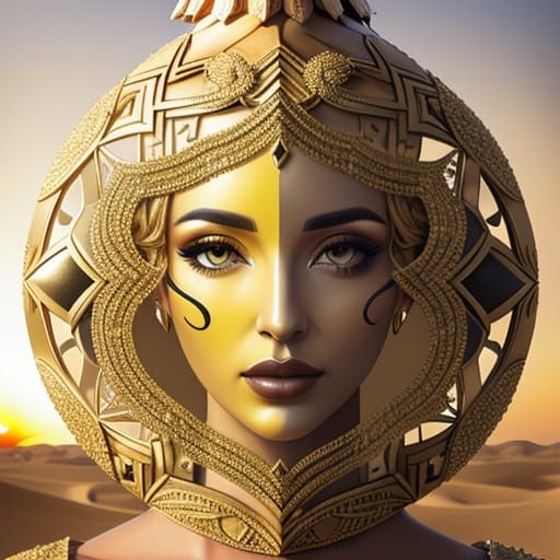 Double Exposure Portrait With Desert Oasis Sunrise