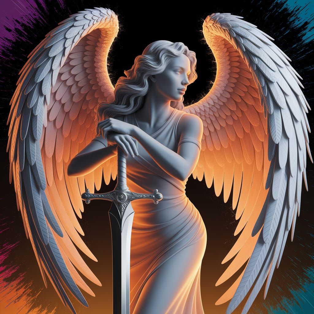 Angel with Electrical Wings in Splash Art Style