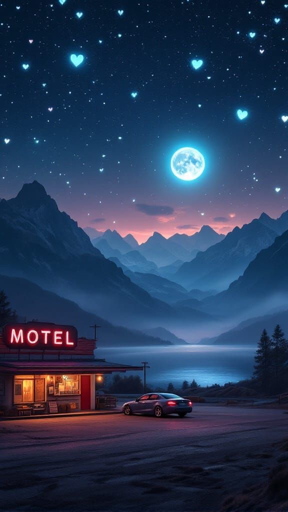 Heart Constellations Light a Retro Motel: Cinematic Film Sti...