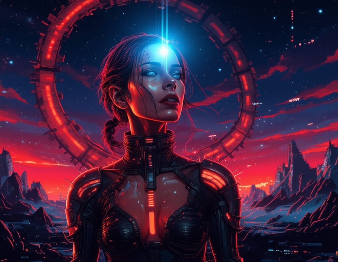 Glitching Android in Melting World, Digital Pixel Art