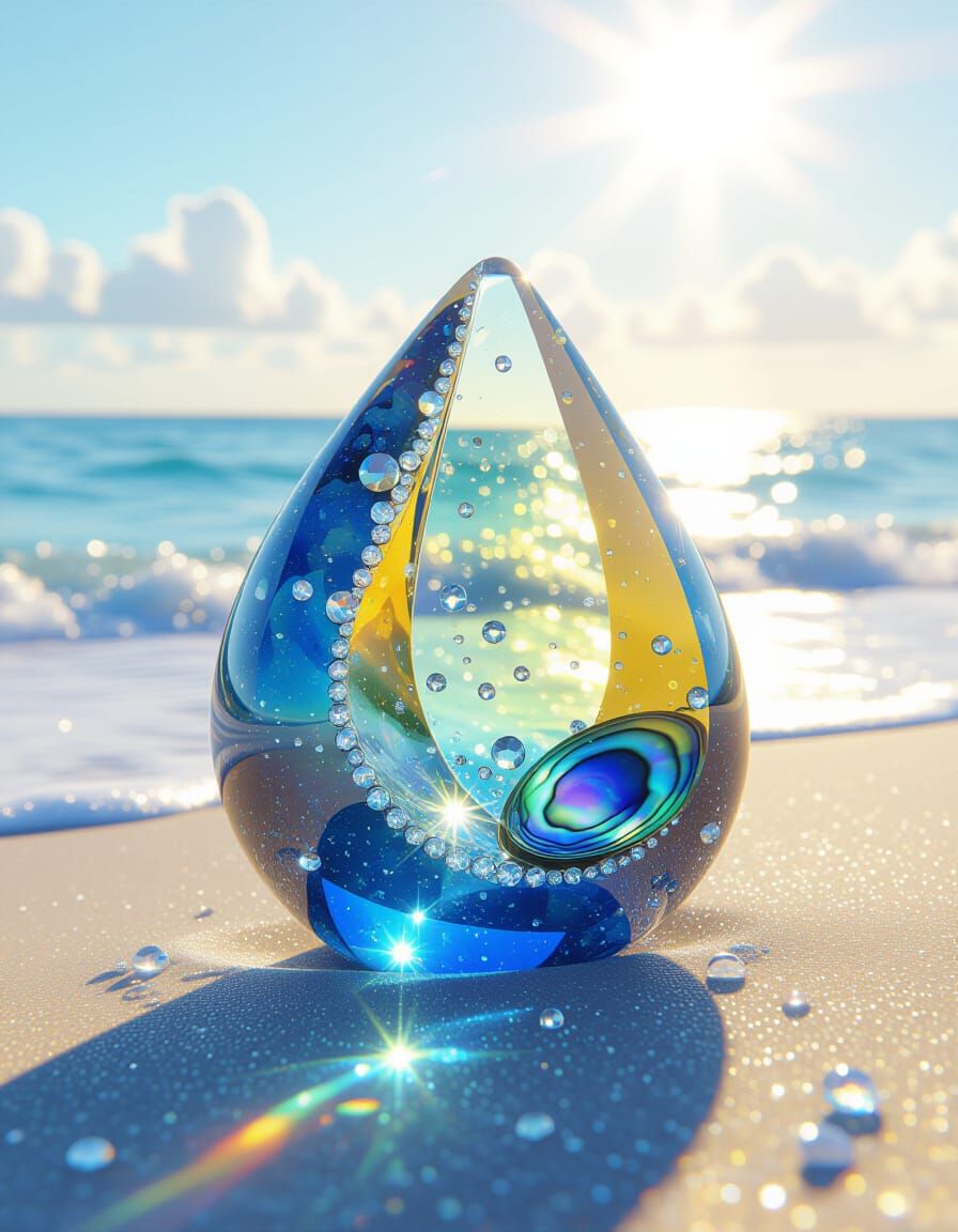 Beach Glass Sculpture in Watercolor Splash Art Style