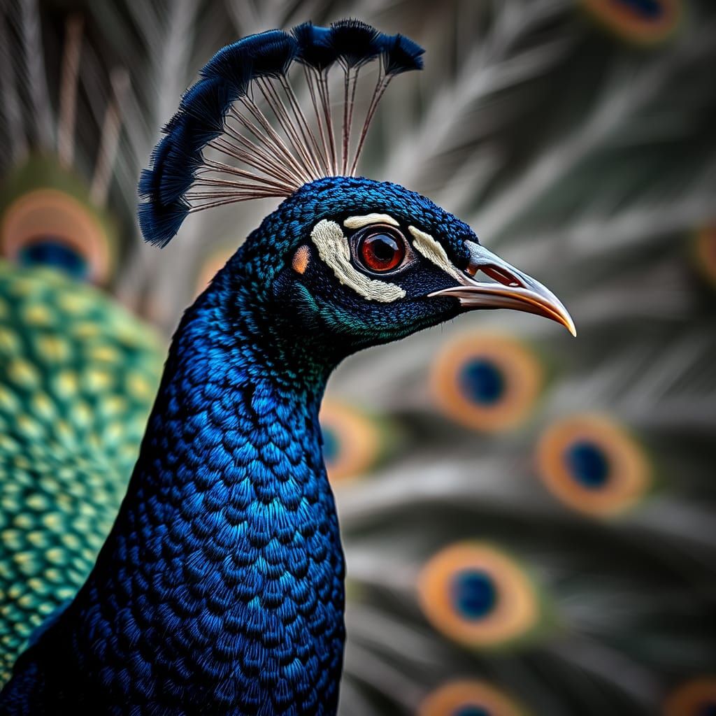 Stunning Peacock Display: Hyperrealistic 64 Megapixel Image