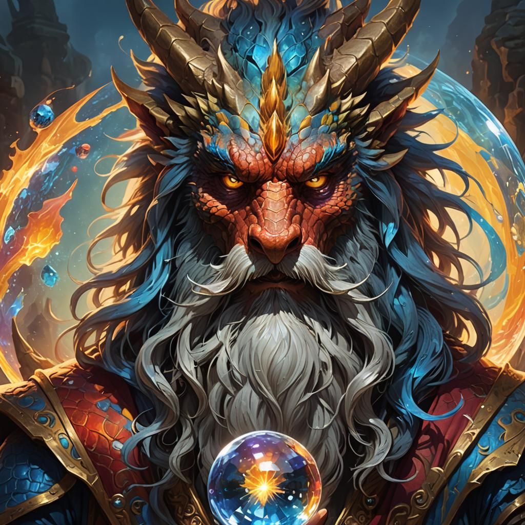 Dragon with Crystal Ball in Splash Art Style