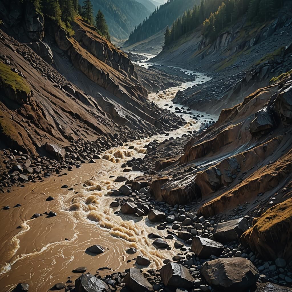 Dramatic Mudslides on Rocky Mountain: Cinematic Film Still