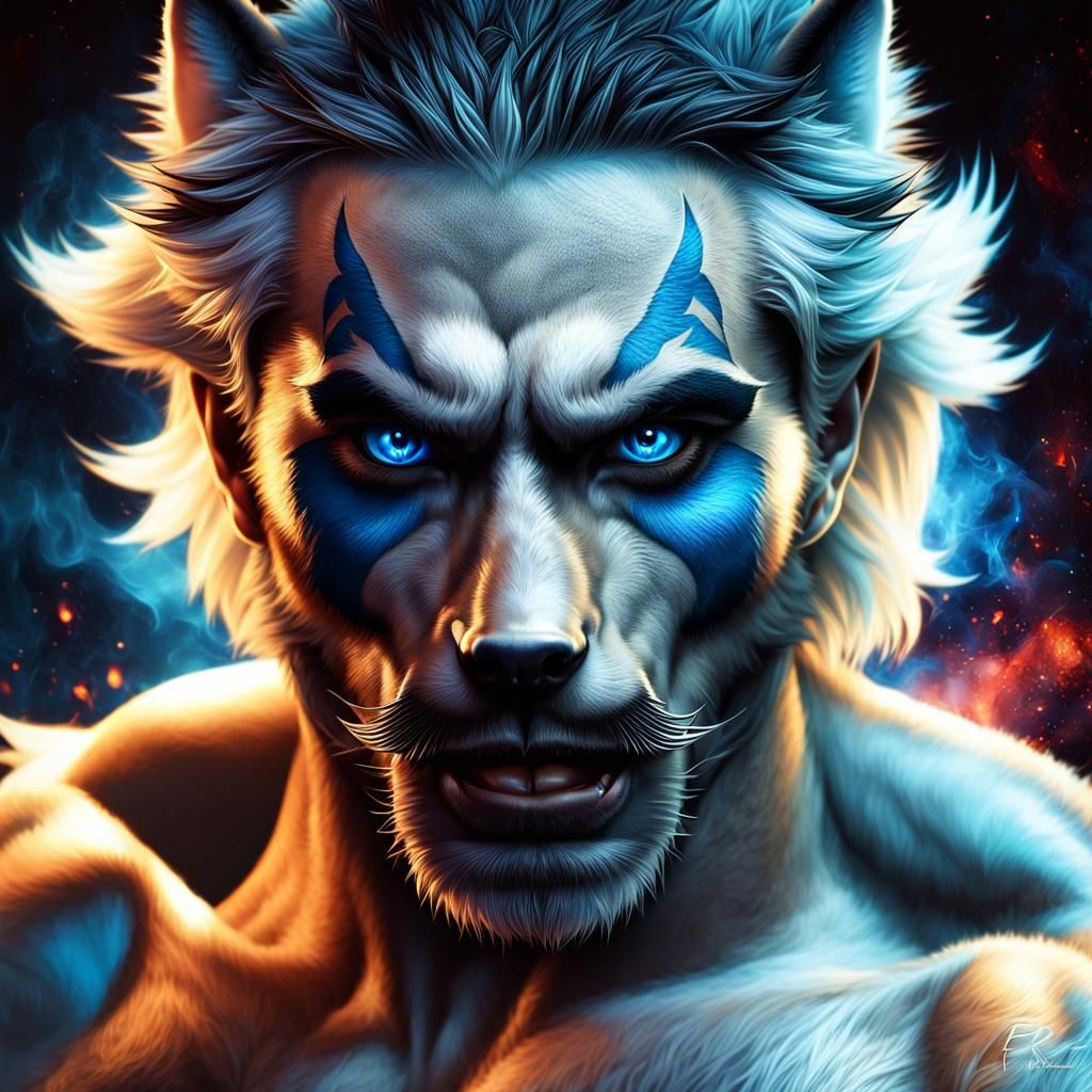 Muscular Wolf Werewolf Portrait in Yakuza Style