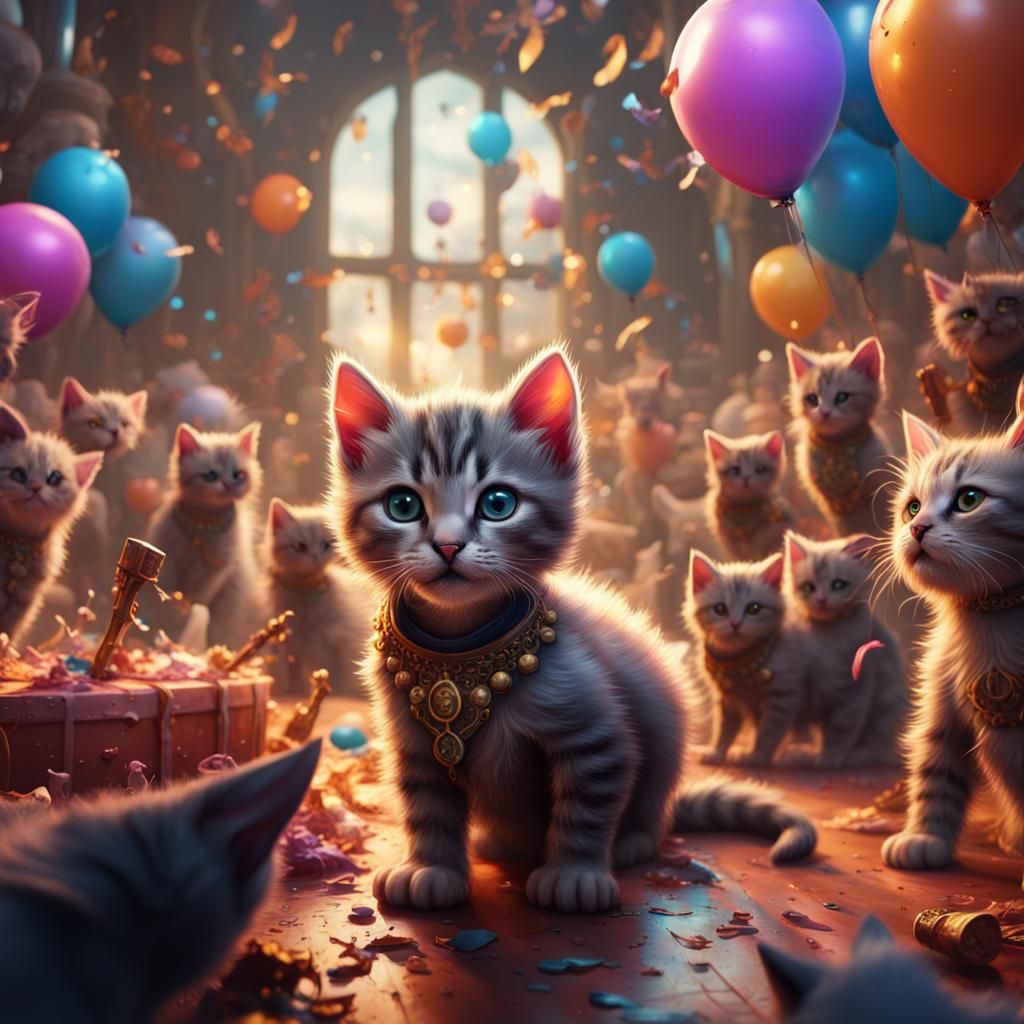 Kitten Crashes Party: Detailed Matte Painting
