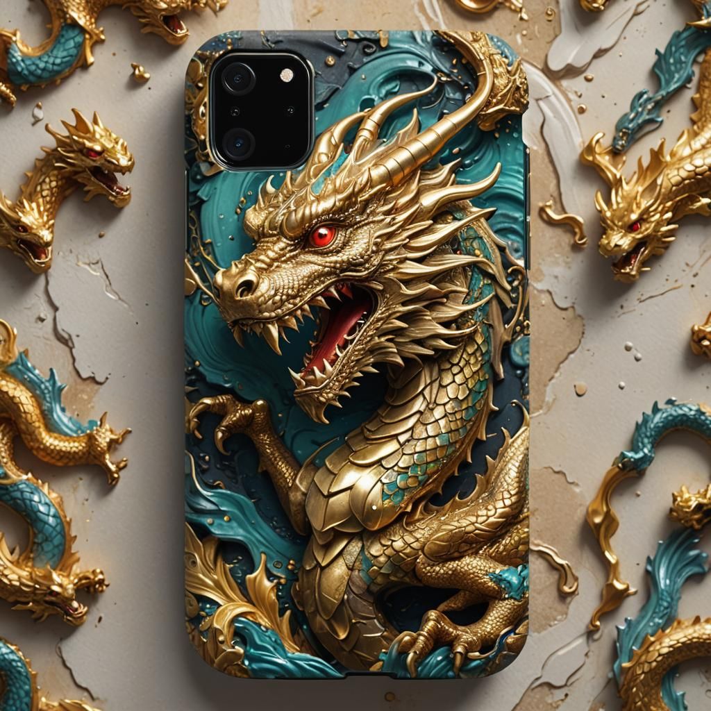 Gold Dragon Phone Case: Hyperrealistic Splash Art