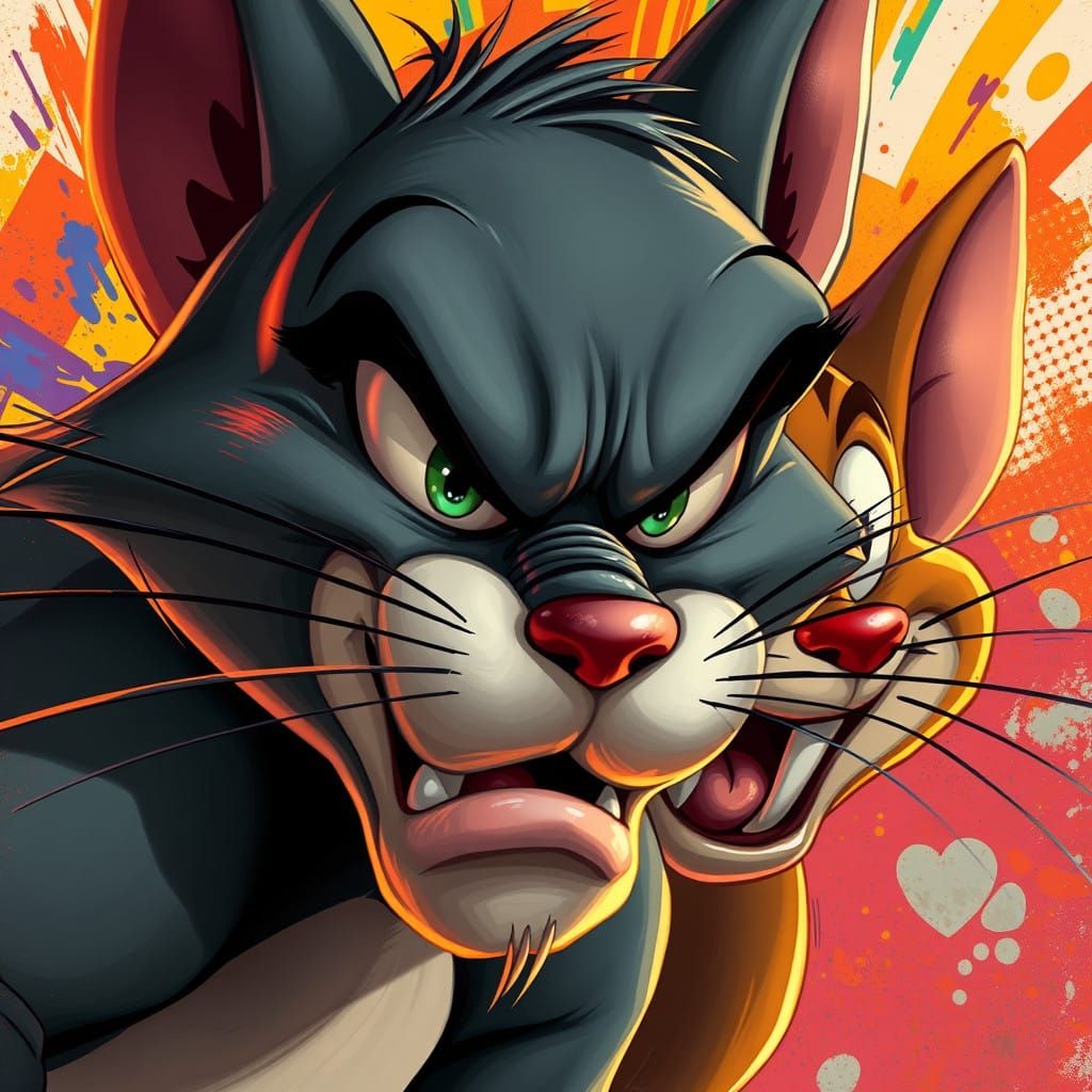 Tom's Frustrated Face in Hyperrealistic Cartoon Art