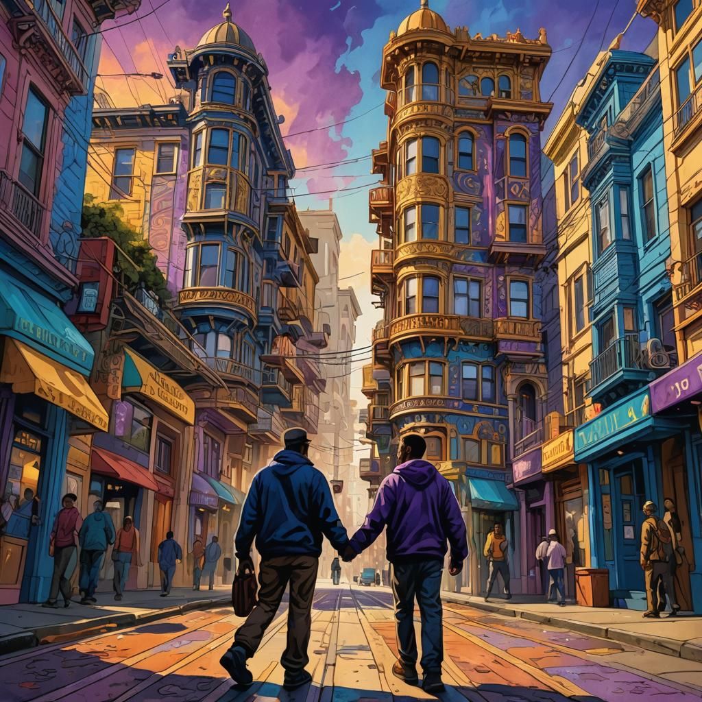 Gay Men Walking in San Francisco, Fantasy Concept Art