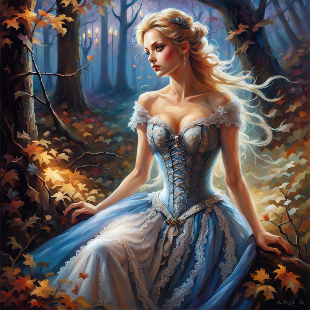 Gothic Cinderella in Oak Forest, Splash Art Style