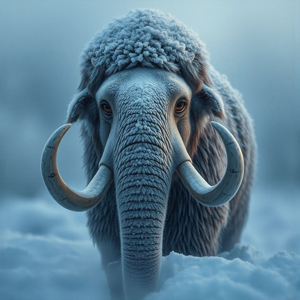Magnificent Woolly Mammoth in Snow, Digital Painting