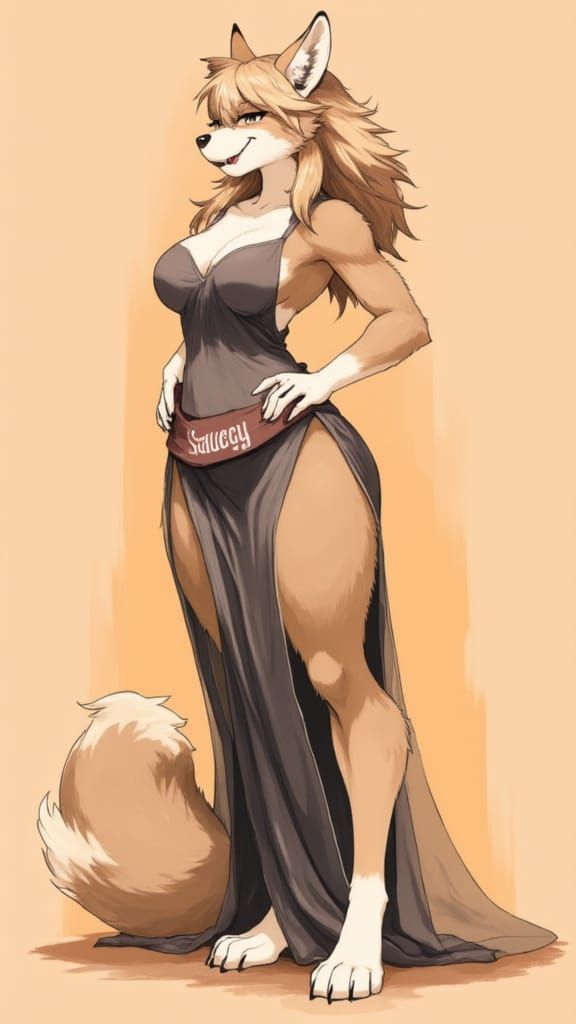 Sensuous Wolf Goddess in Minimalist Flat Color