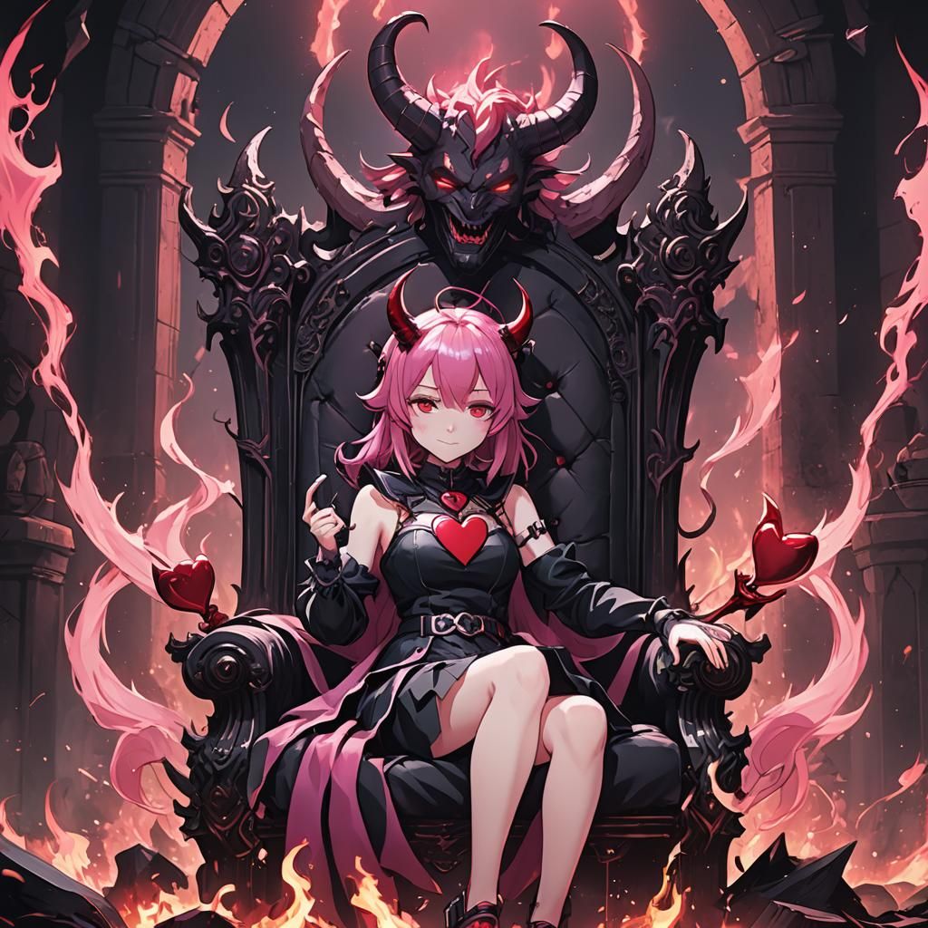Anime VTuber on Hell Throne: Cel-Shaded Digital Art