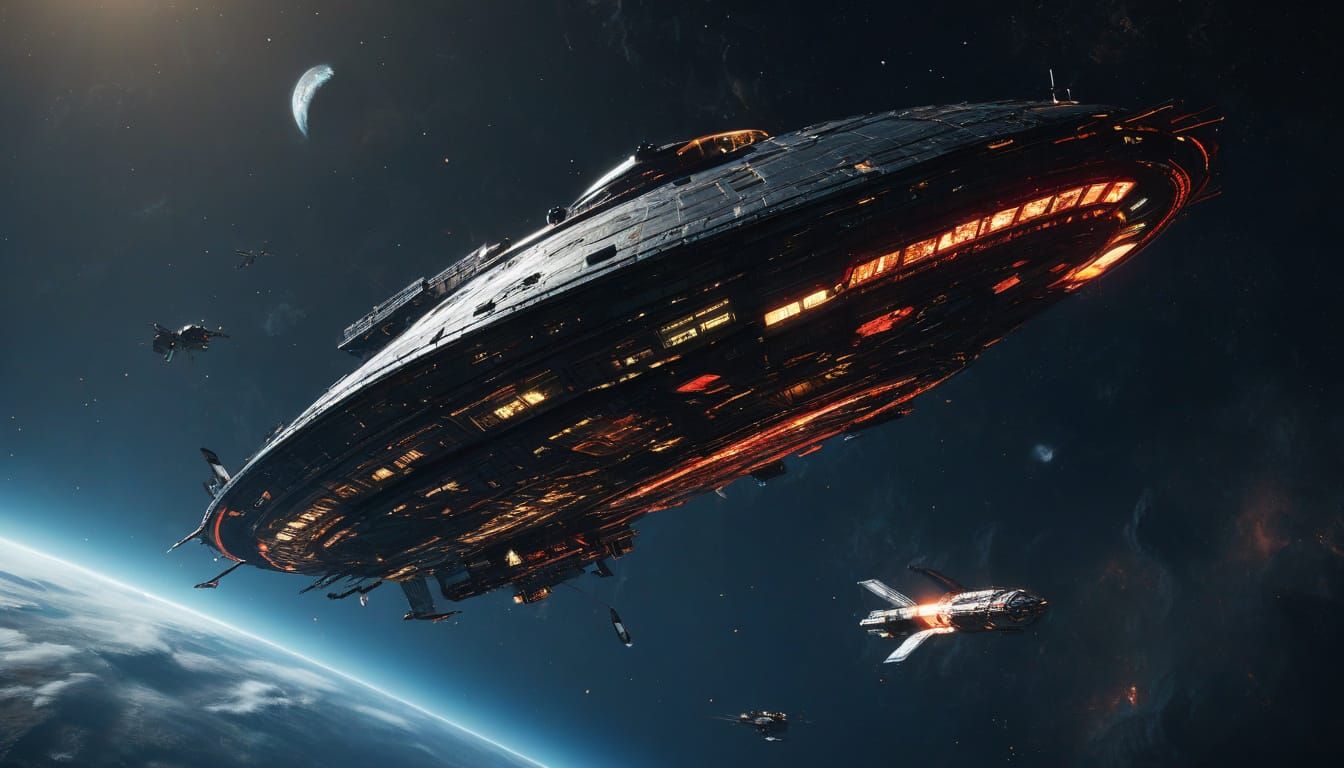 Alien Spaceship Flies Past ISS in Detailed Digital Art