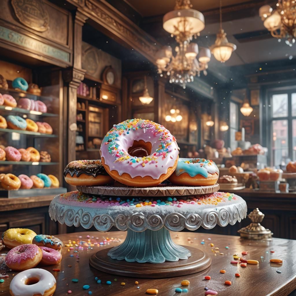 Glowing Donut Orbiting Pedestal in Fantasy Art Style